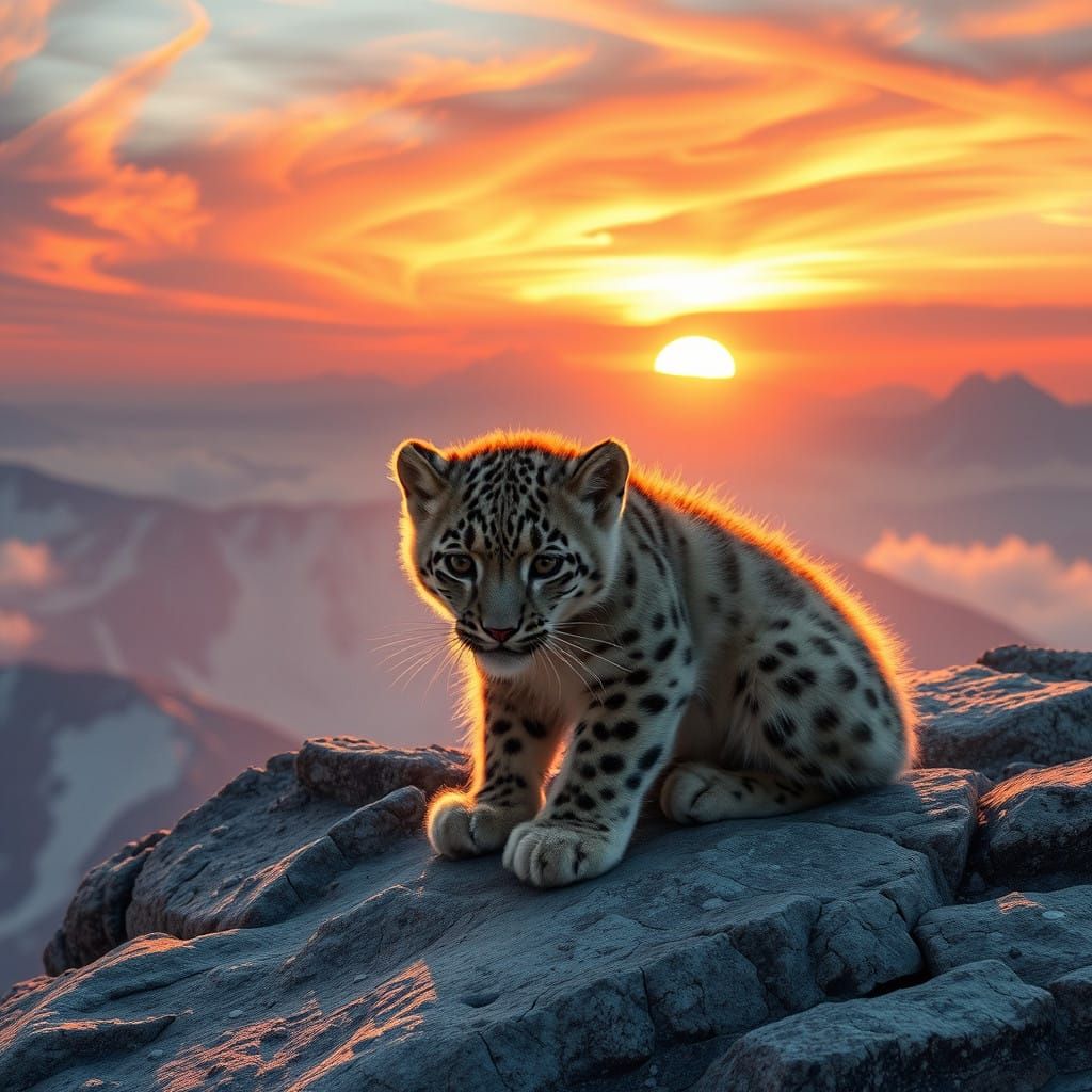 Snow Leopard Sunset on the Himalayan Ridge
