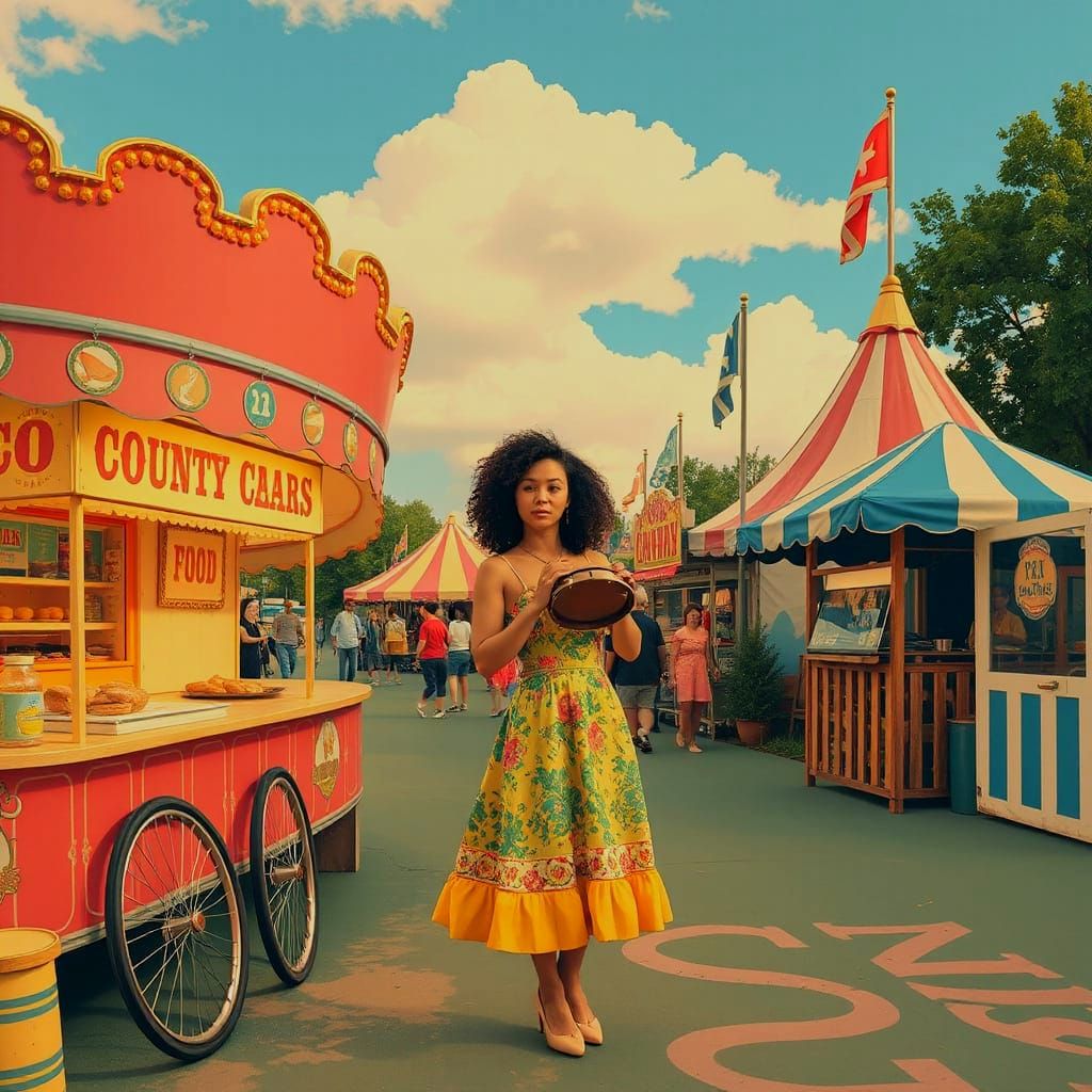 County Fair in Pastel Woodblock Print Style