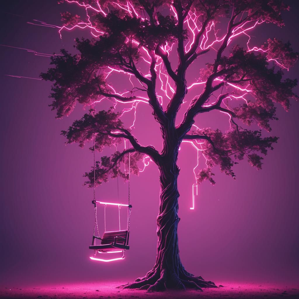 Synthwave Neon Tree with Swing