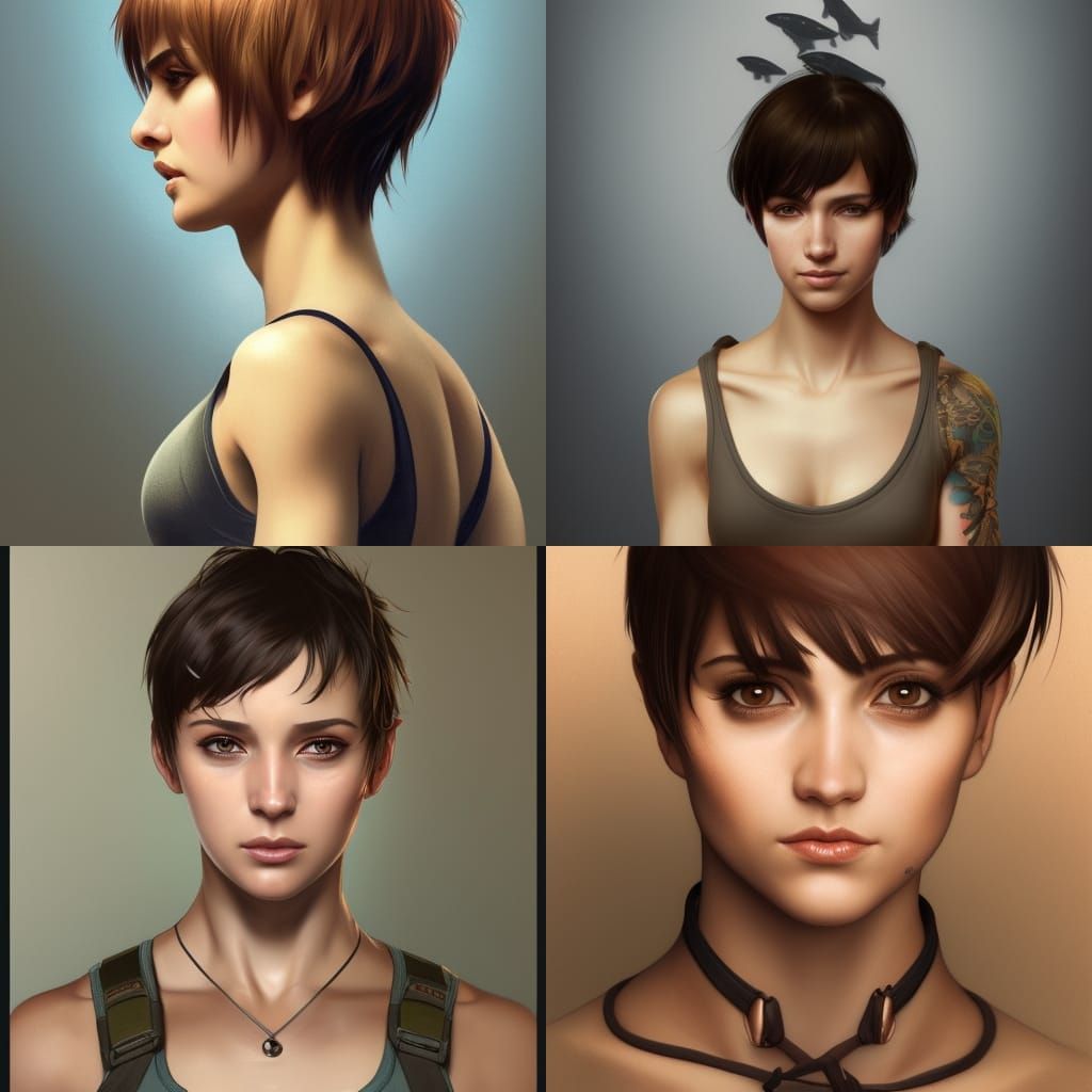 Girl with Pixie Cut, Hyperdetailed Concept Art