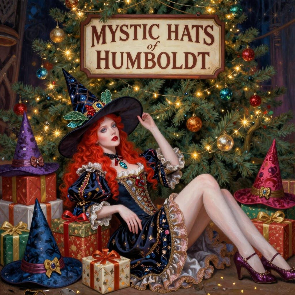 Baroque Christmas Witch Hat Model Under Ornate Tree