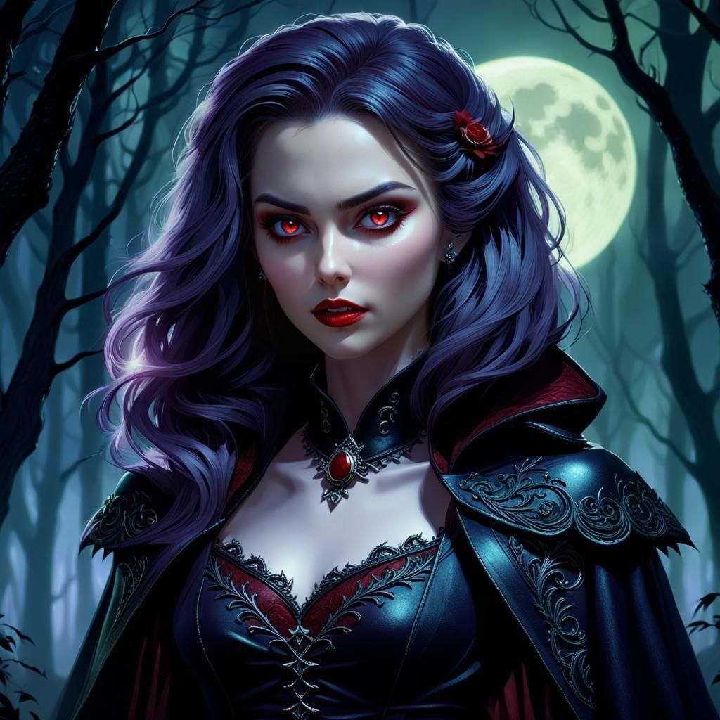 Attractive Female Vampire in Detailed Concept Art