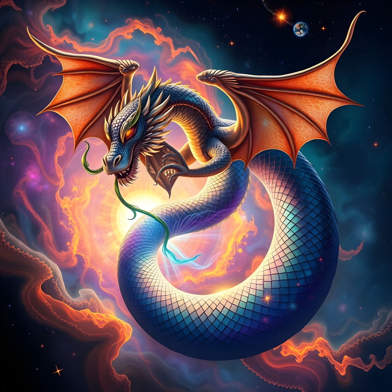 Celestial Serpent in Nebula Dreamscape