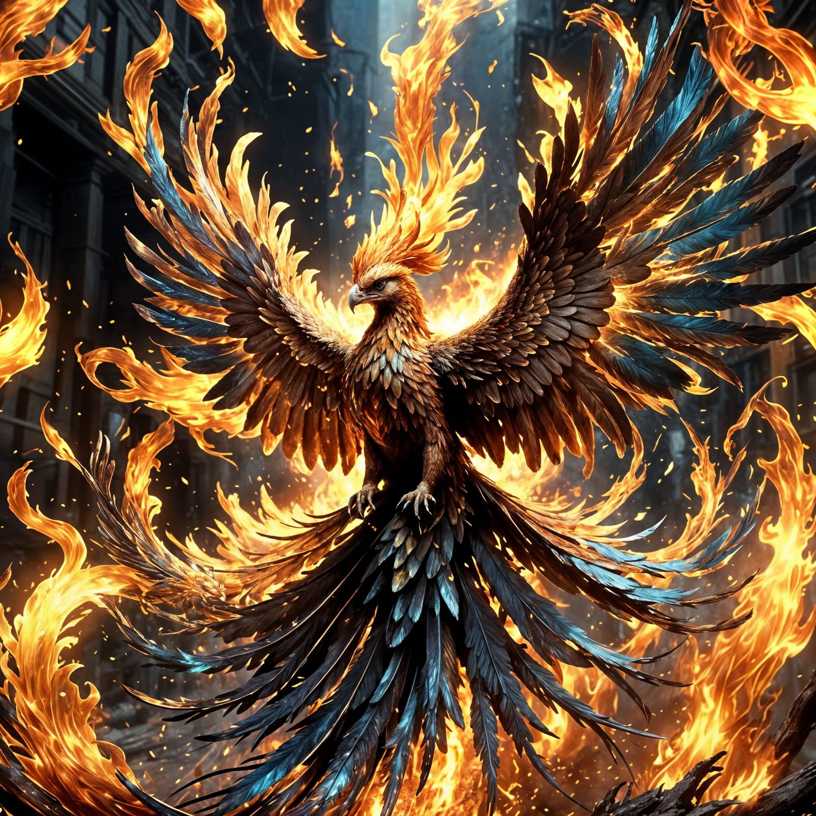 Majestic Phoenix Reborn in Holographic Flames