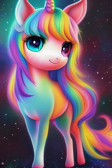 Sparkling Chibi Unicorn in Cosmic Digital Art