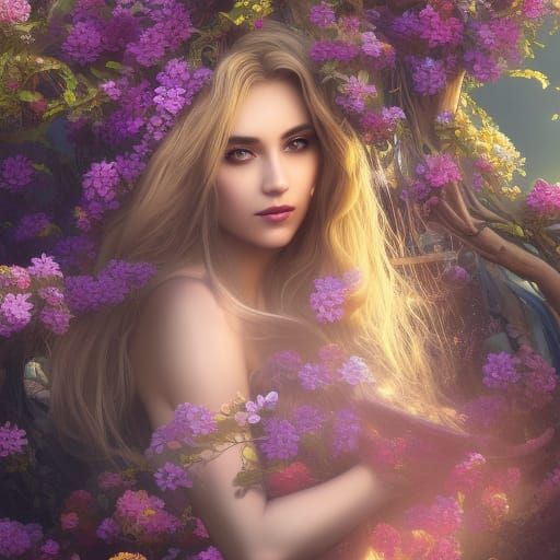 Floral Woman: Detailed Matte Painting in 8k
