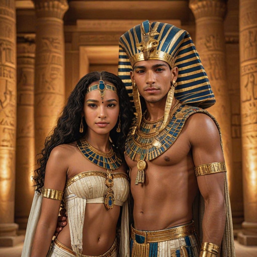 Ancient Egyptian Royalty in Regal Elegance