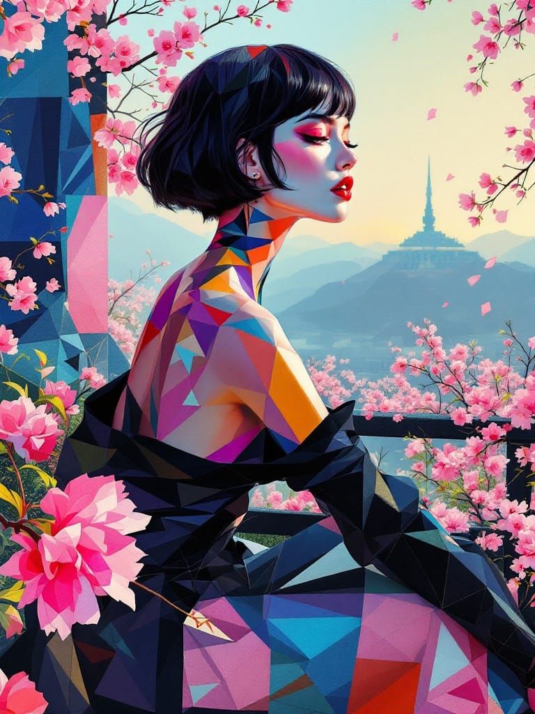 Digital Cubist Portrait in Vibrant Geometric Style