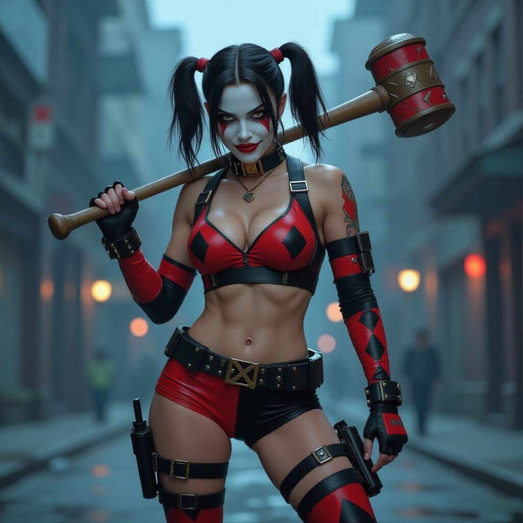 Lara Croft as Harley Quinn in Gotham City