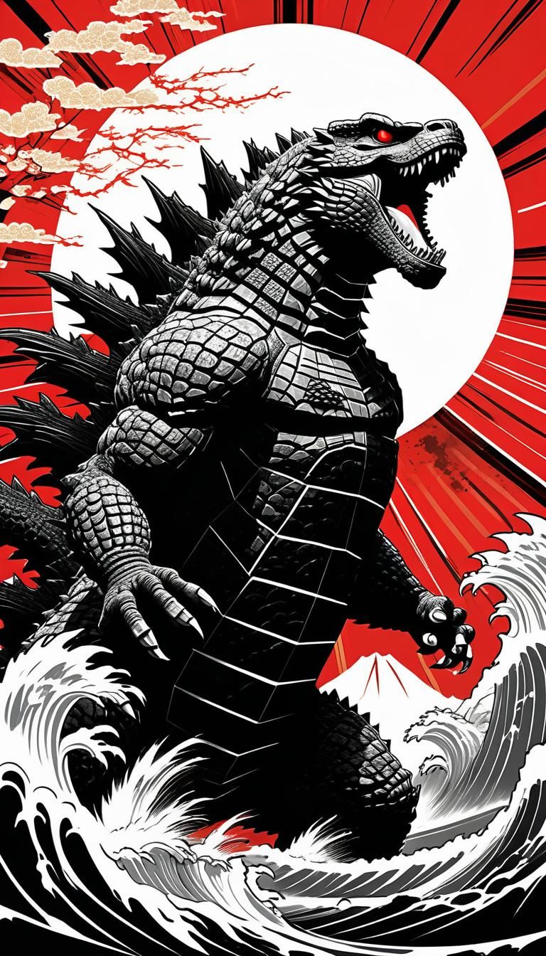 Godzilla Roars in Vintage Japanese Propaganda Art