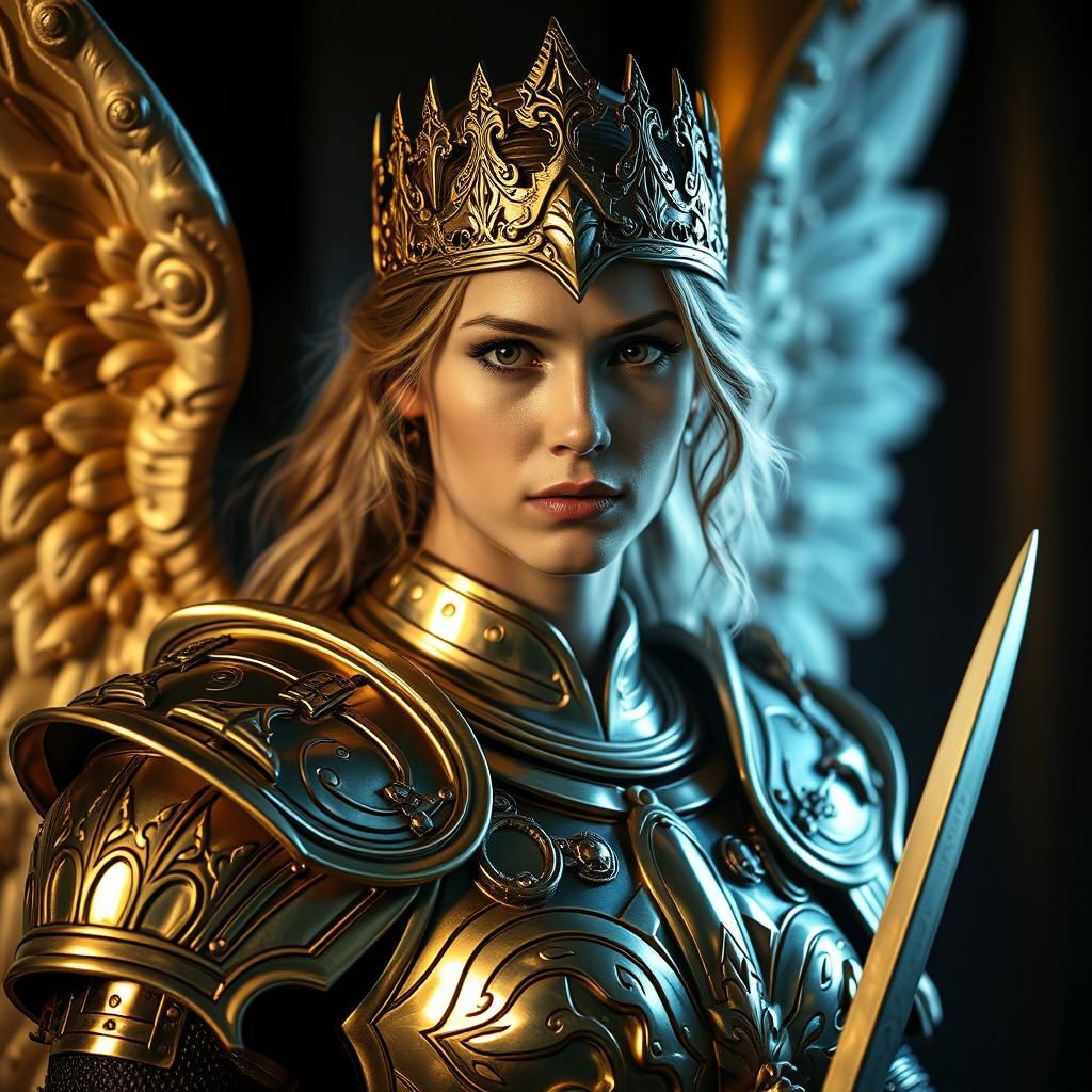 Regal Female Warrior in Golden Armor