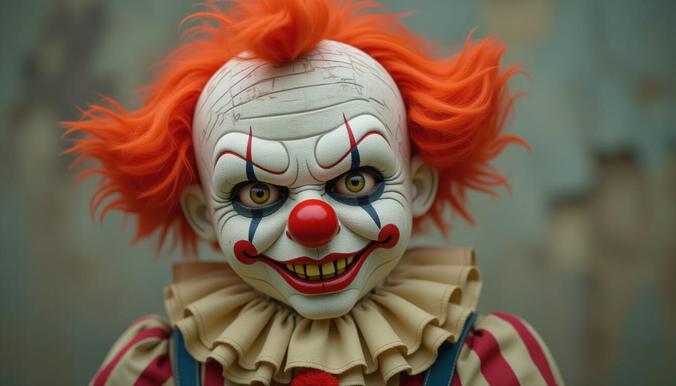 Creepy Stuffed Clown with Twisted Grin