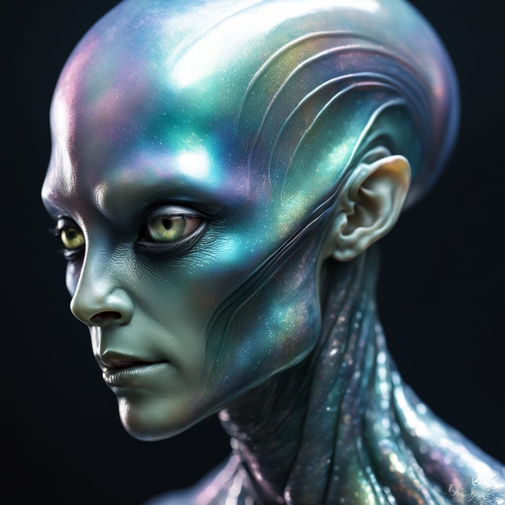 Alien Iridescent Skin Shimmers in Ethereal Atmosphere