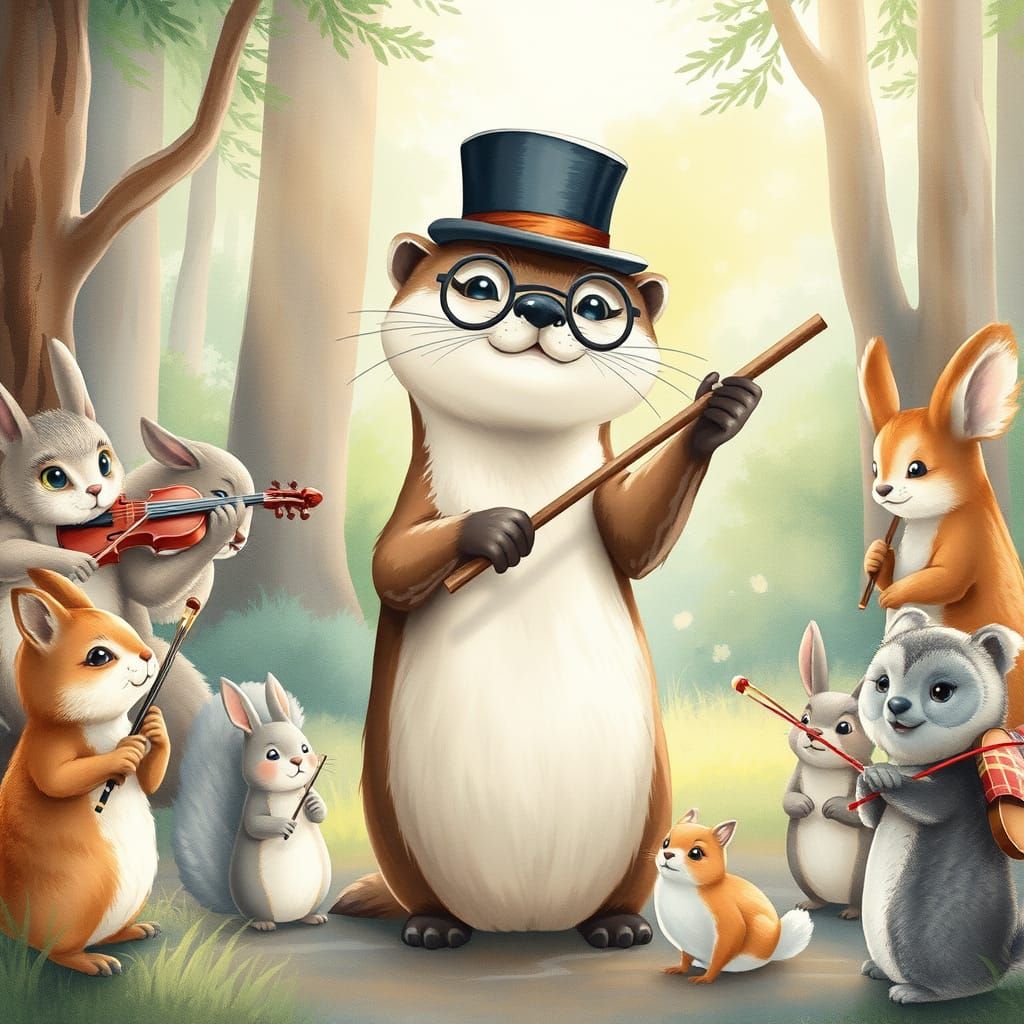 envision a playful otter wearing a tiny top hat and monocle,...