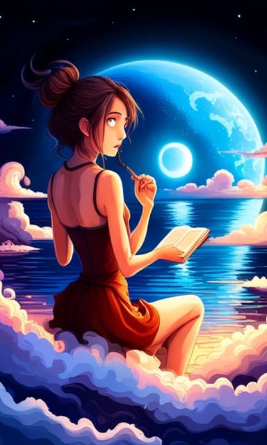 Ghibli Style Book Cover with Girl on Sailing Ship