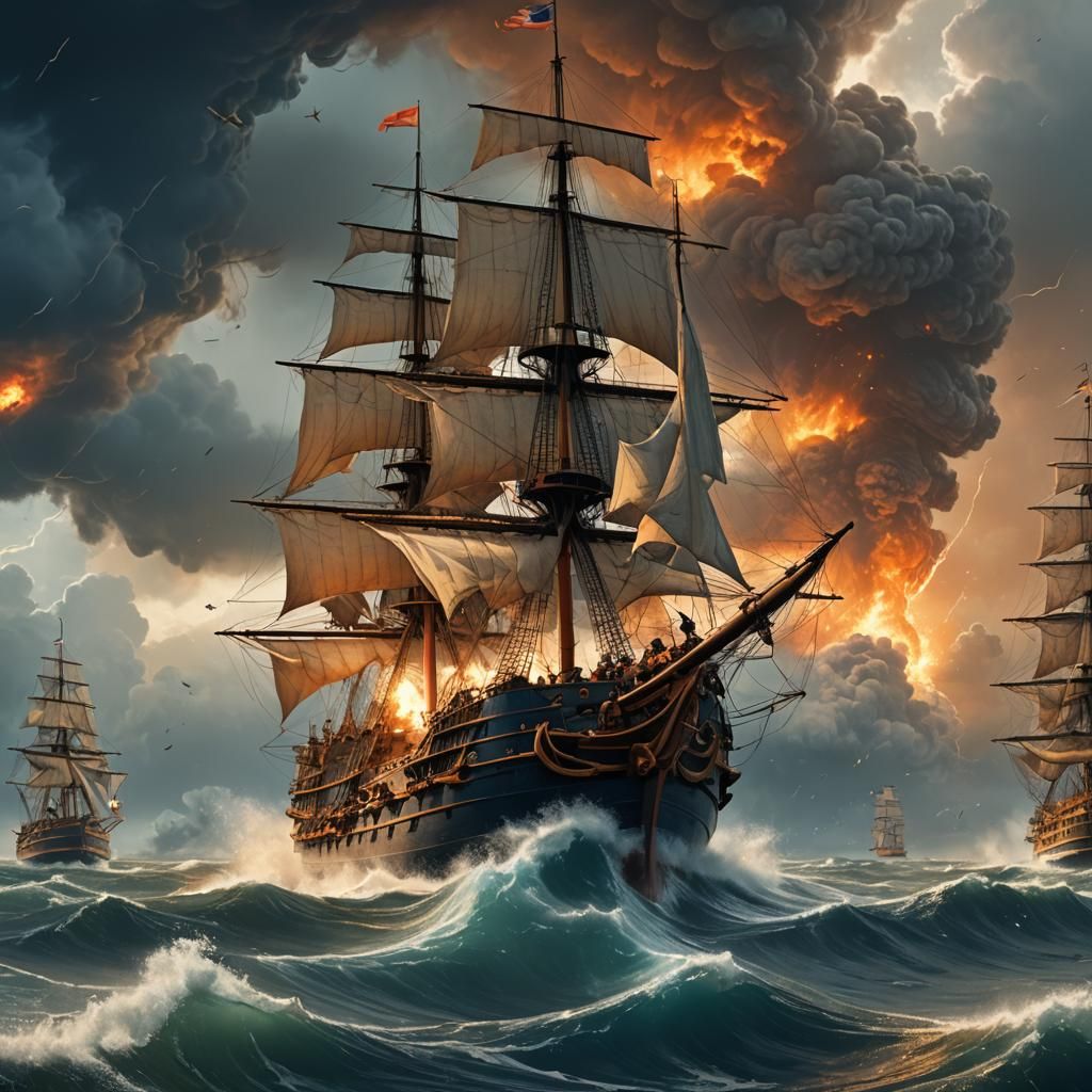 Epic Napoleonic Naval Battle in a Stormy Sea