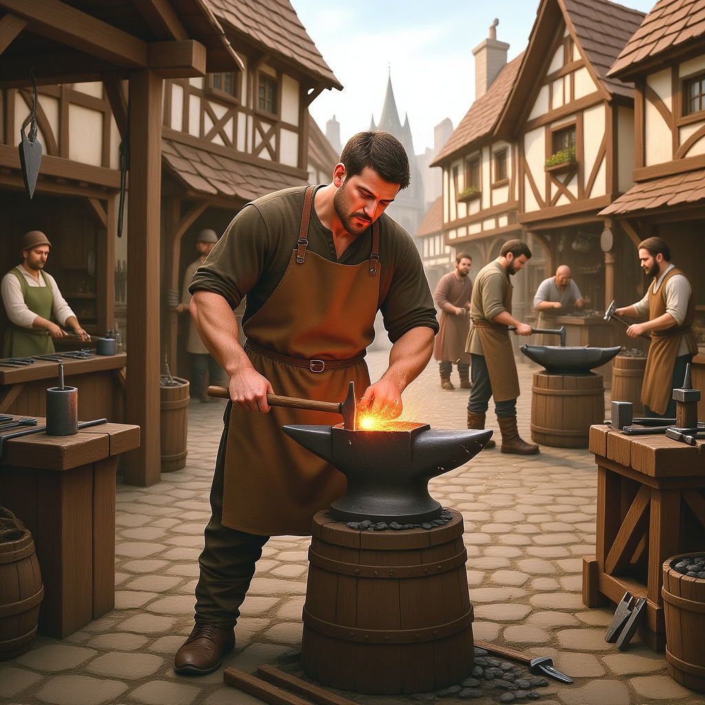 Medieval Village Blacksmith Workshop Street View
