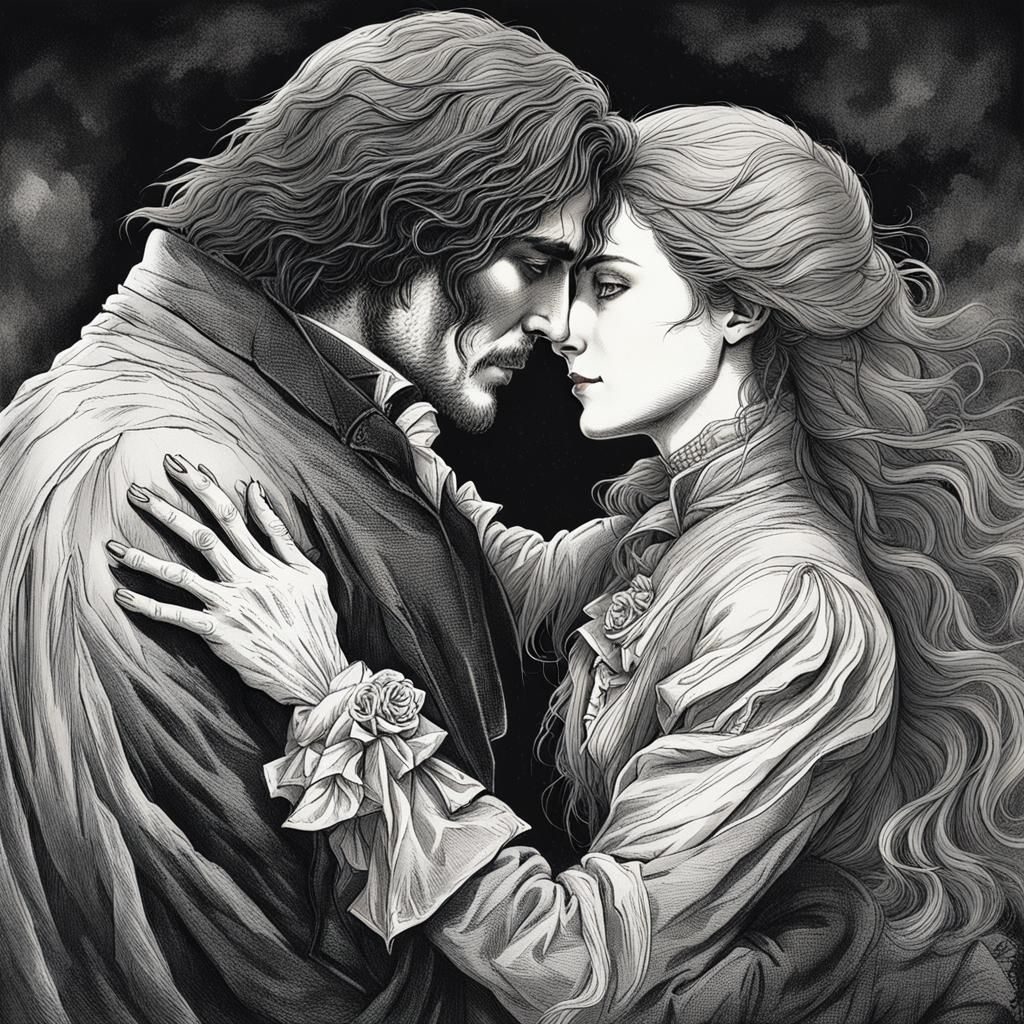Catherine's Ghostly Embrace: A Dark Fantasy Drawing
