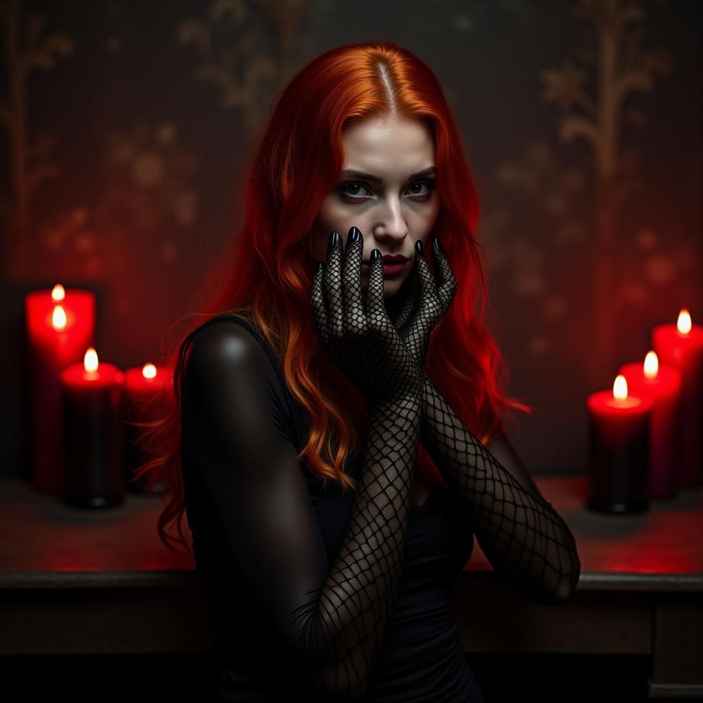 Gothic Portrait of a Finnish Woman with Red Hair