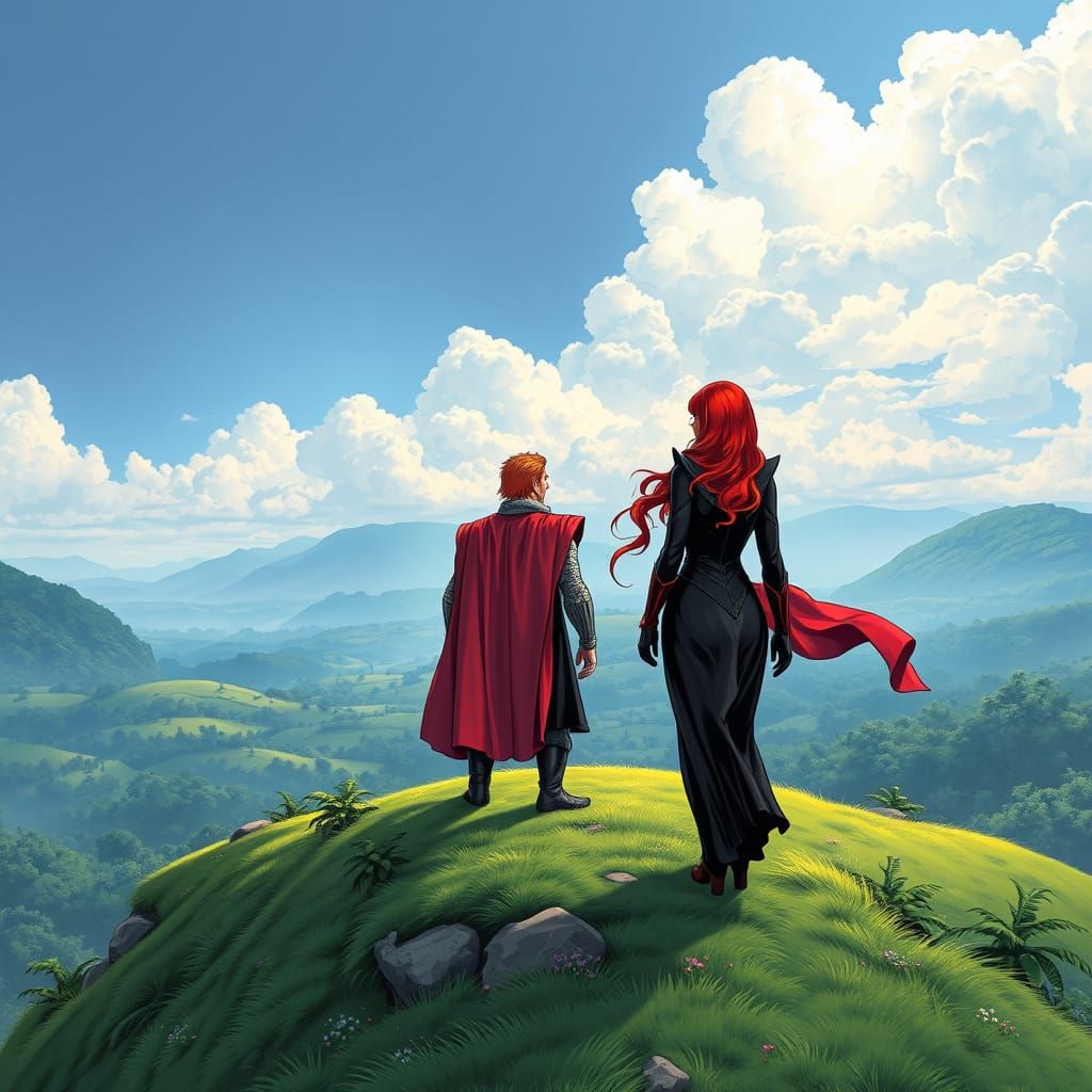 Thor and Scarlet Witch Observe Paradise: Comic Book Art