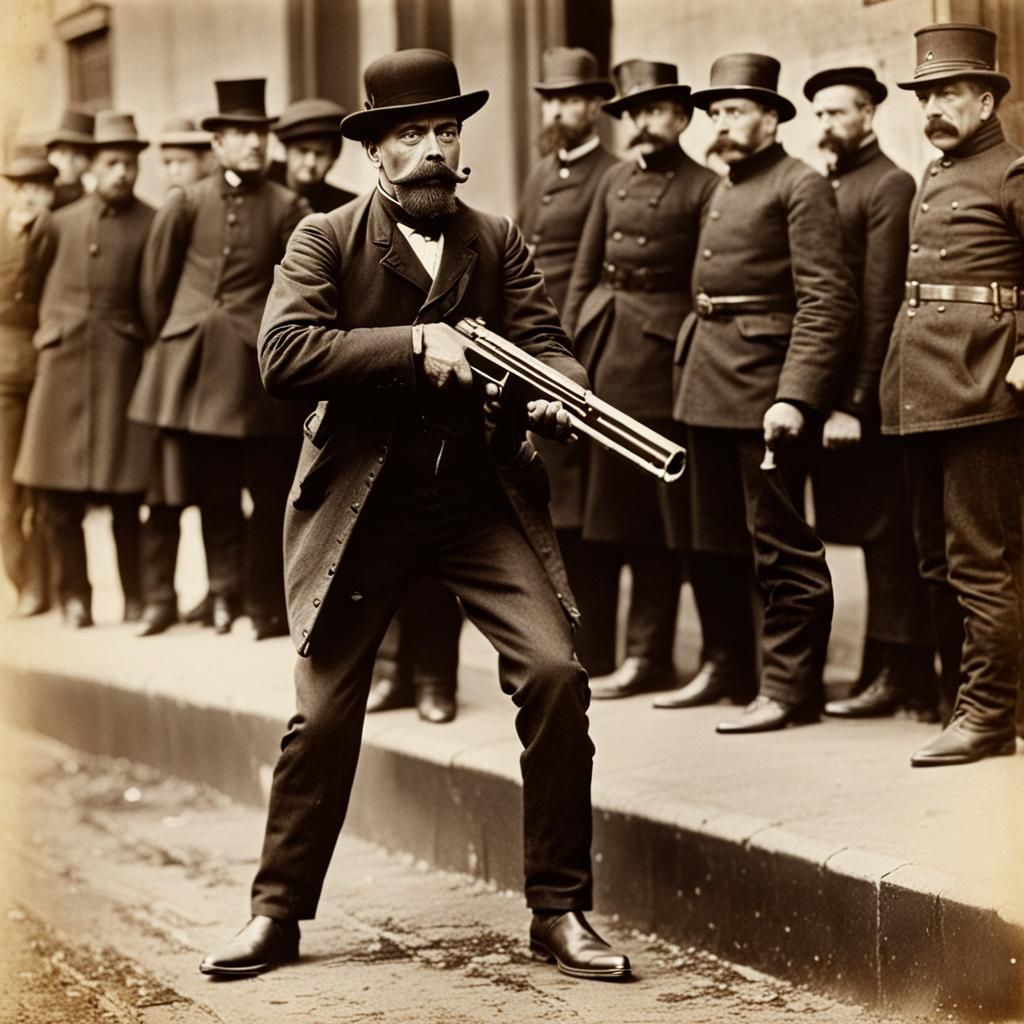 Man Hiding From Police With Water Gun, 1897