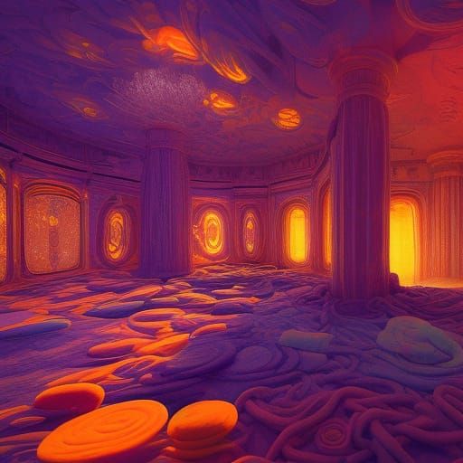 Fluffy Fiber Chains in Pillow Room, Detailed Matte Painting