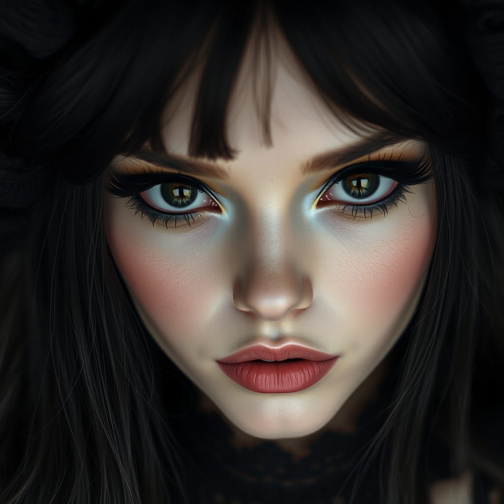 Gothic Beauty with Flowing Hair, Digital Art