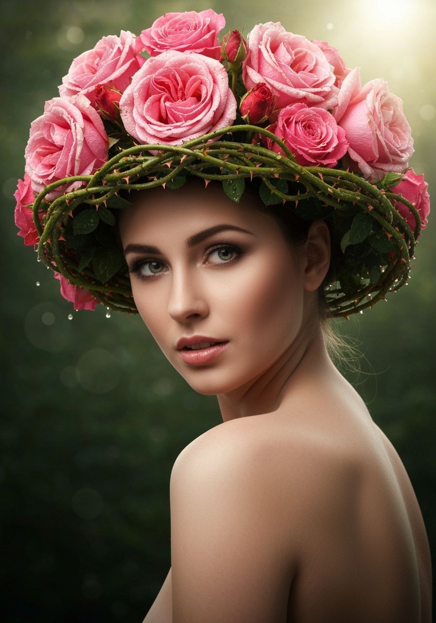 Woman with Rose Hat Portrait in Surreal Style