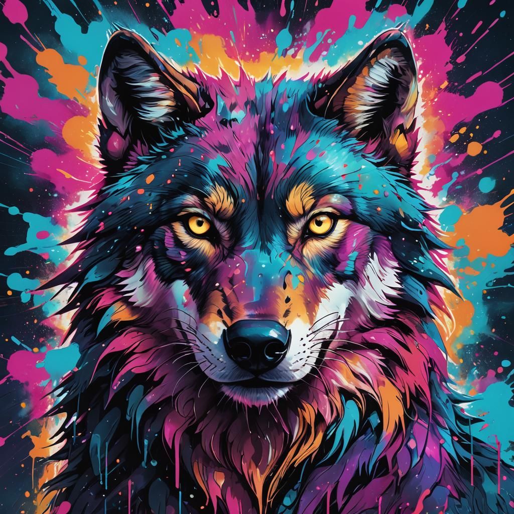 Majestic Wolf Portrait in Synthwave Art Style