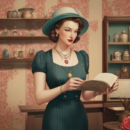 A 1940s-style magazine illustration of a Charm Weaver in the...