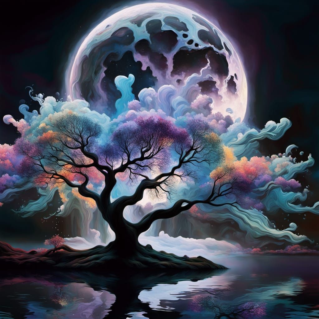 Vibrant Surreal Landscape in Triadic Colors
