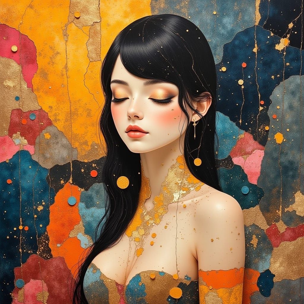 Felt Cutout Woman Portrait in Hyperreal Vogue Style