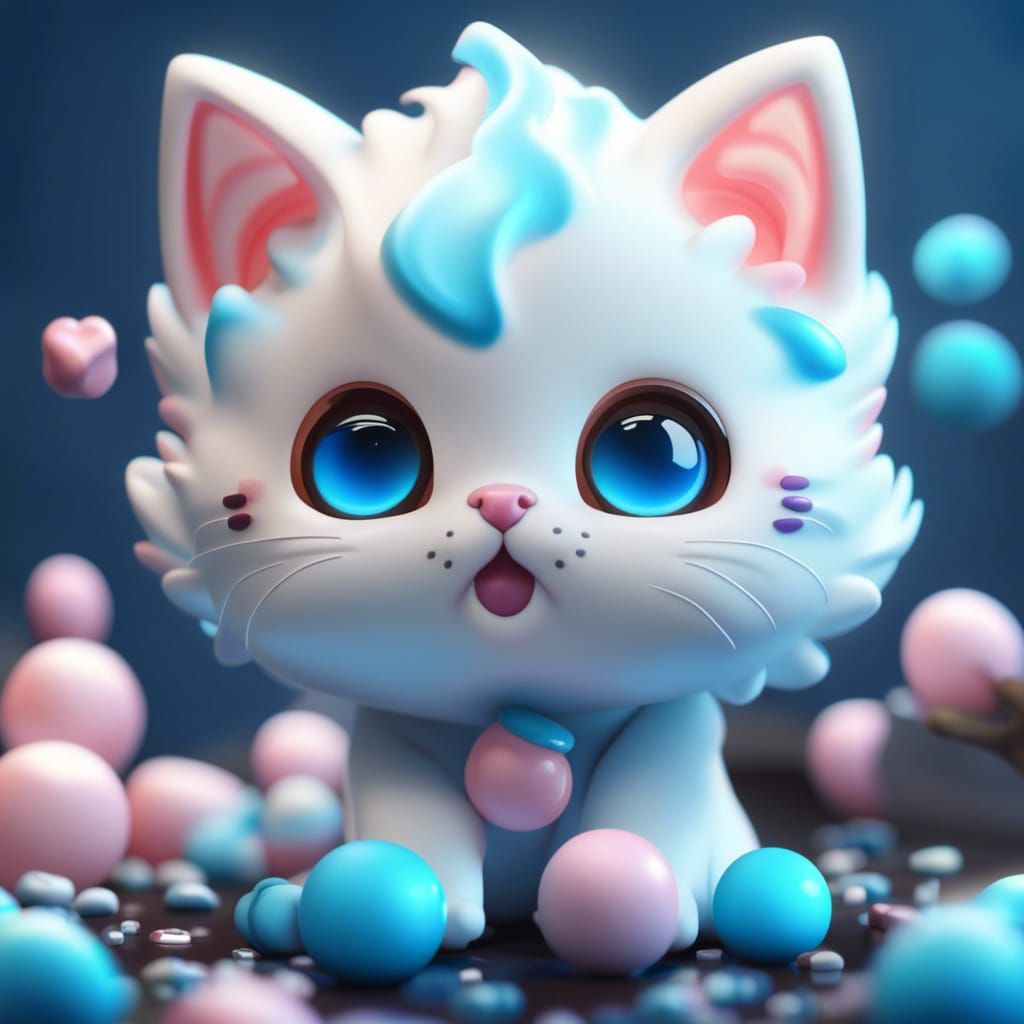 Kawaii Cat with Marshmallow: Fantasy Art