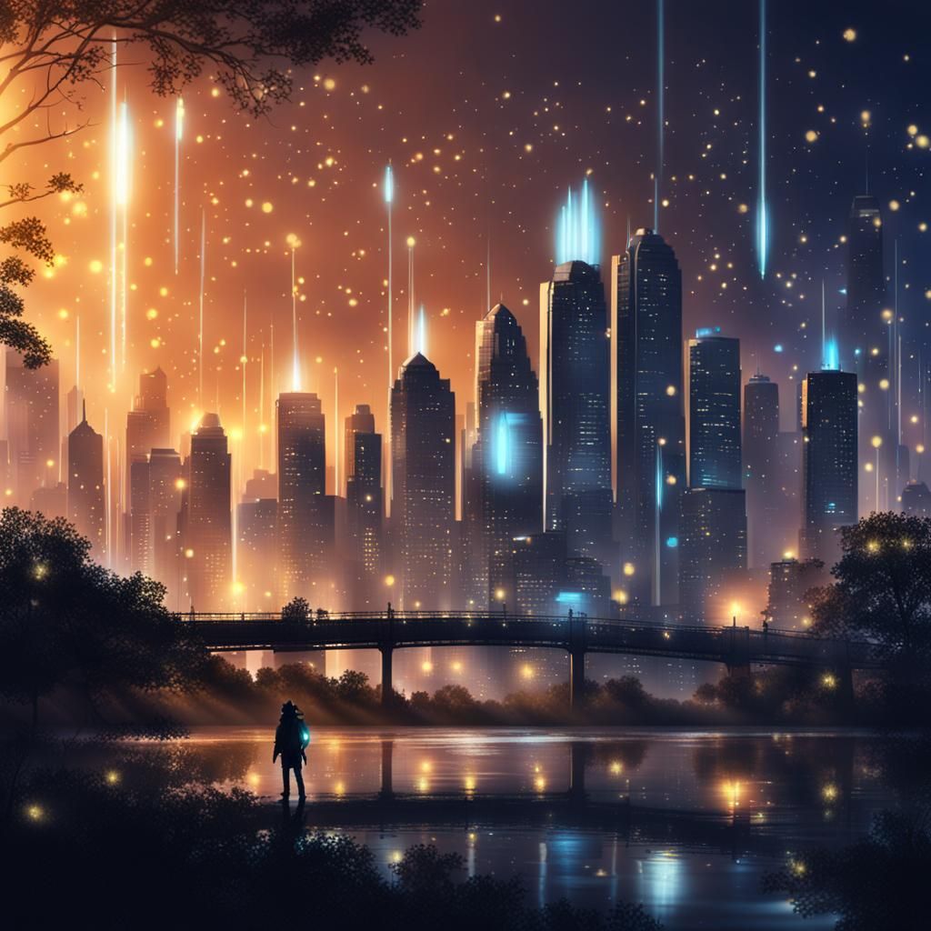 Futuristic Eco-Friendly Skyline at Night