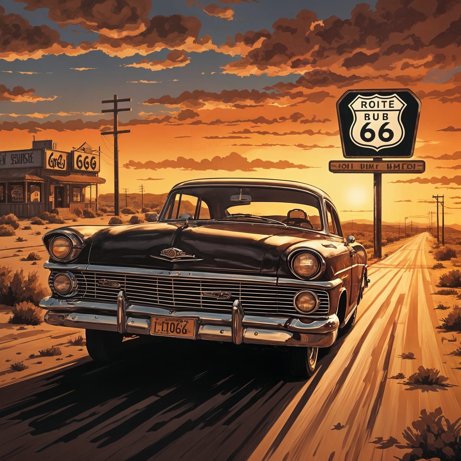 Retro Route 66 Travel Poster