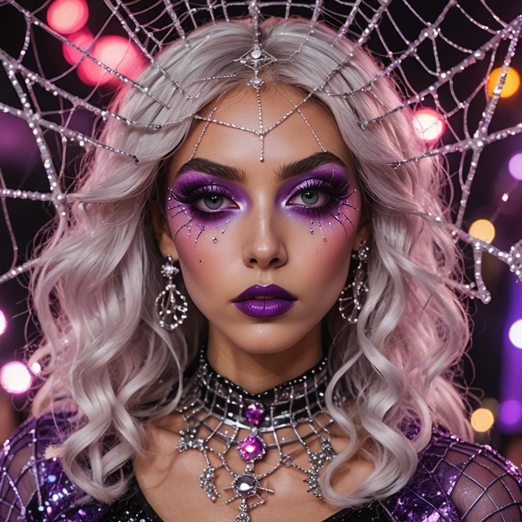 80s Fantasy Woman with Rhinestone Makeup and Punk Outfit