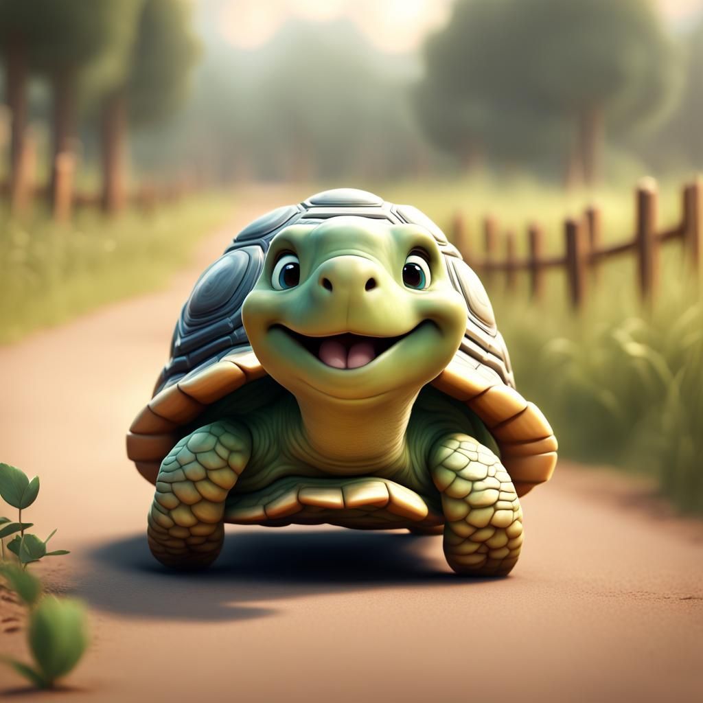 Tortoise Wins the Race: Adorable Digital Art