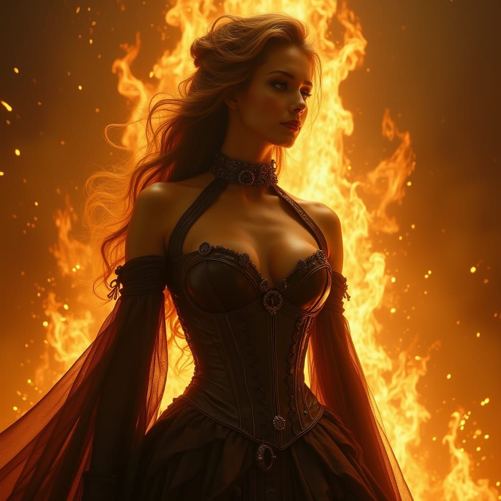 Sensual Queen of Flames in Baroque Leather