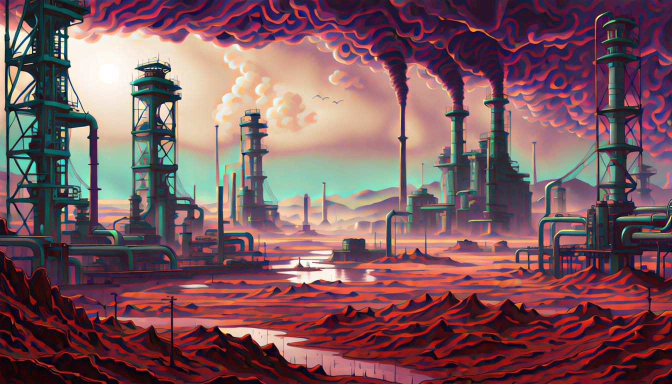 Alien Industrial Landscape in Purple Teal Atmosphere