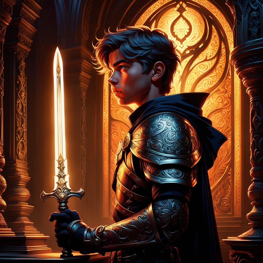 Young Warrior Portrait in Ornate Comic Style