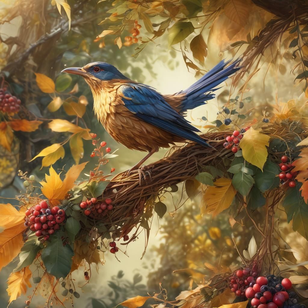 Feathered Creature Soaring to Nest in Watercolor