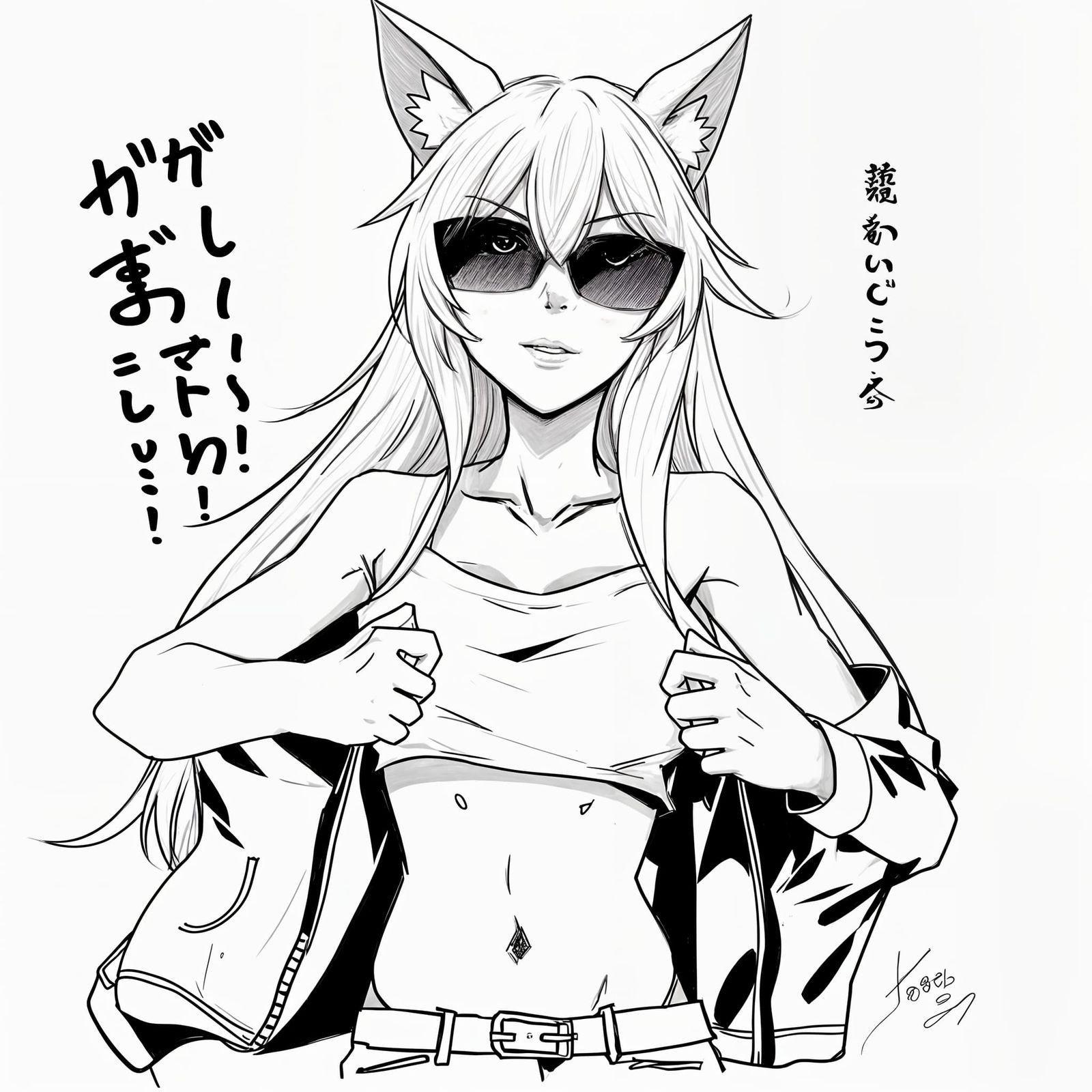 Anime-Inspired Kemonomimi Portrait in Monochrome
