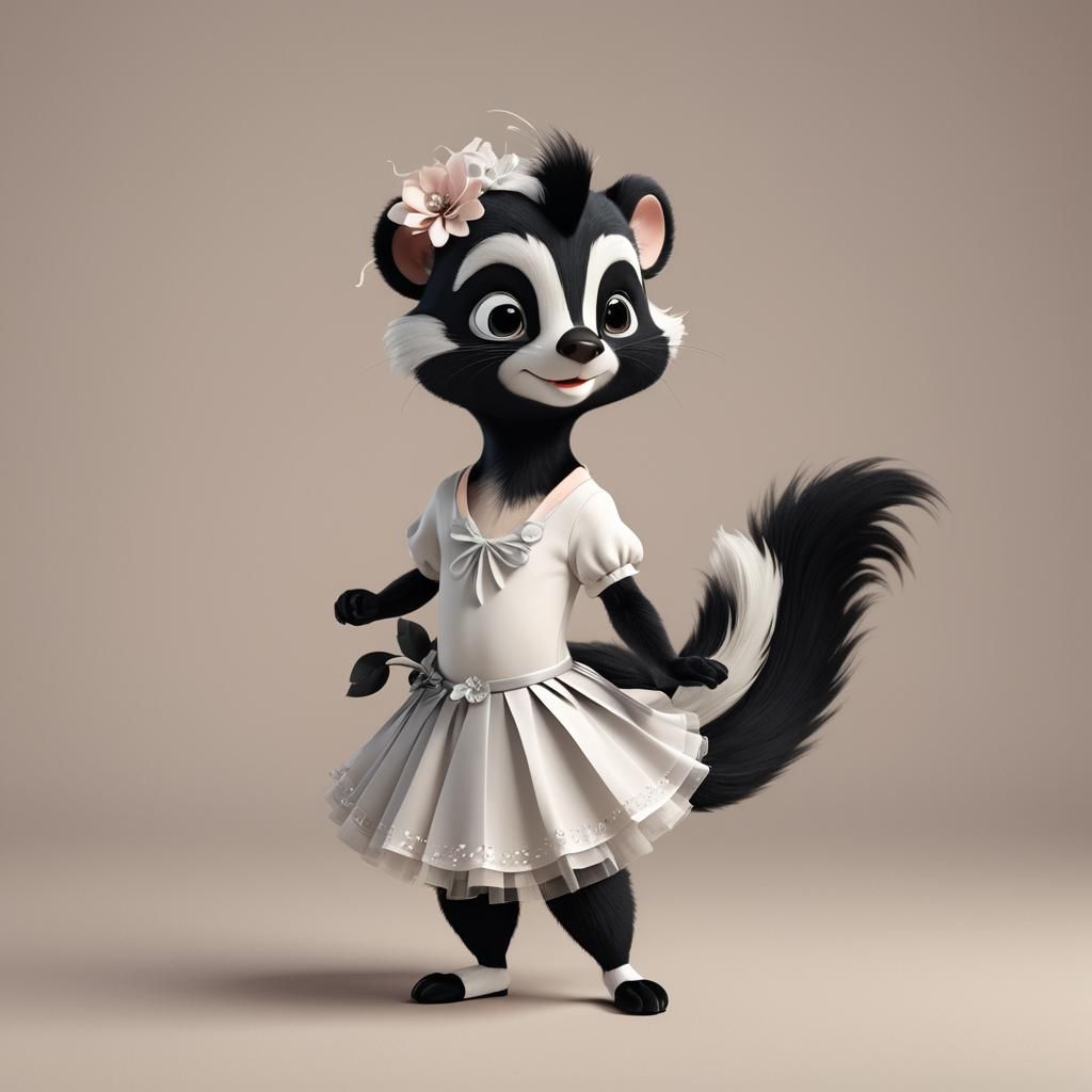 Adorable Skunk Ballerina in 3D Cartoon Style