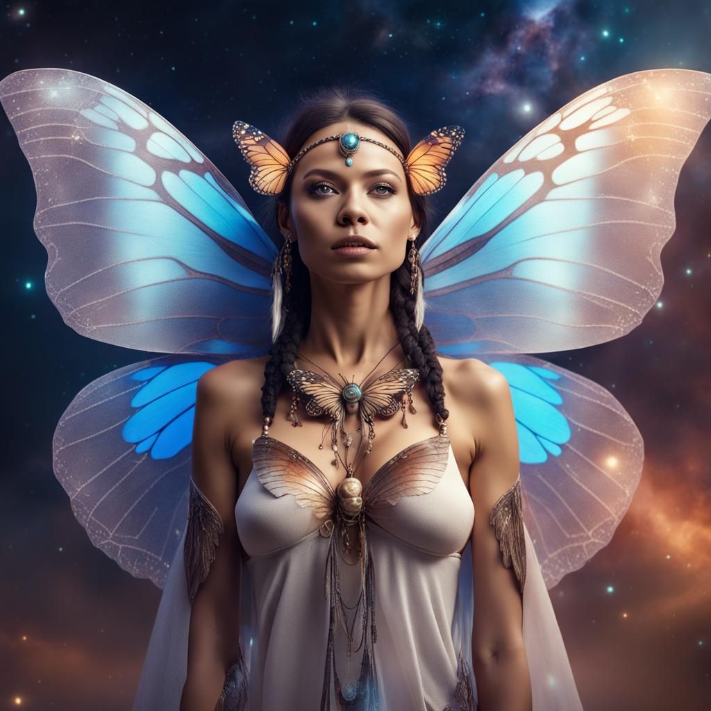 Woman Shaman-Angel with Butterfly Wings