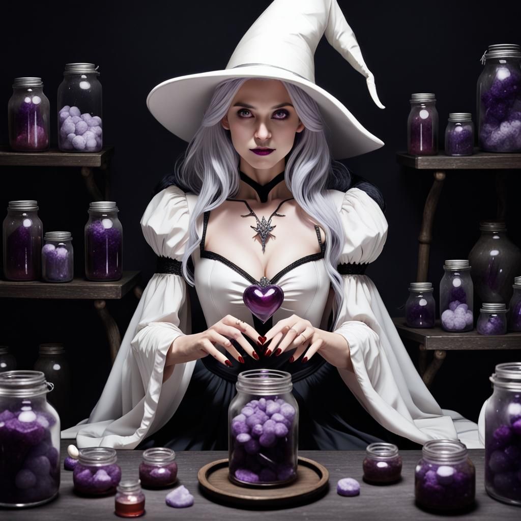White Witch with Amethyst in Dark CGI Style