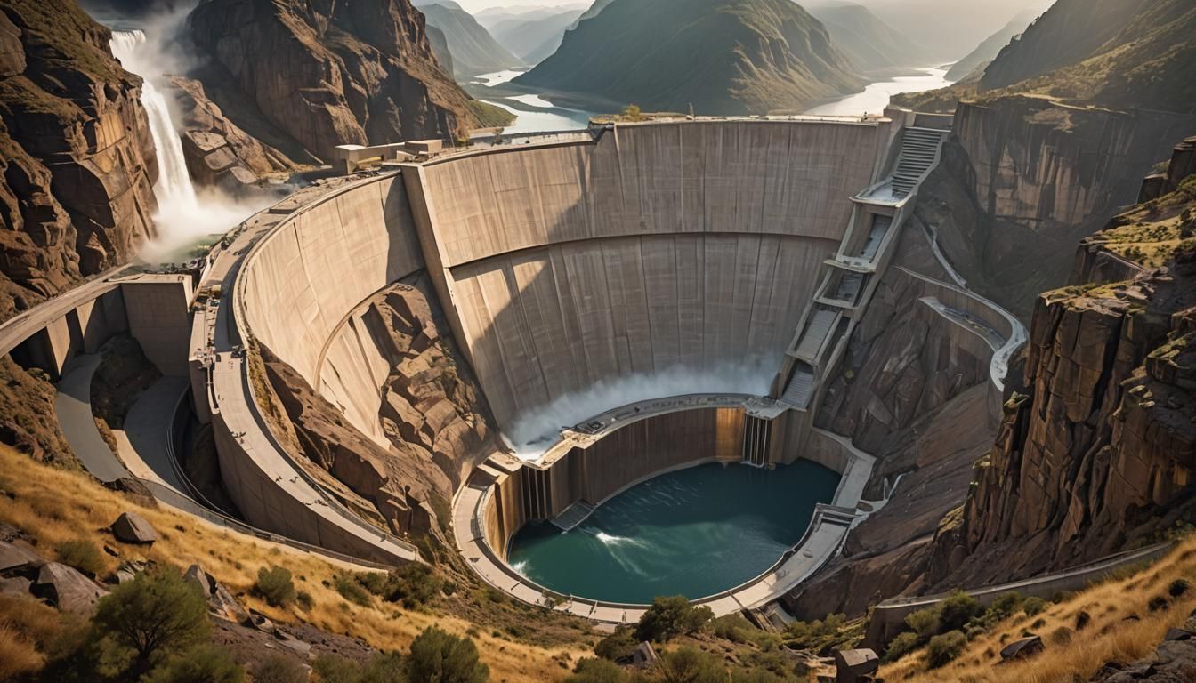 Hydroelectric Dam in Mountain Valley at Dawn