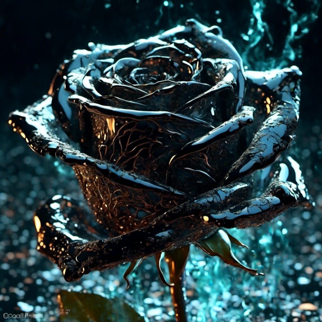 Intricate Black Crystal Rose Fantasy Illustration