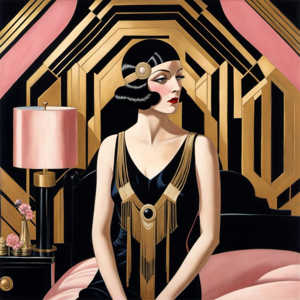 1920s Woman in Art Deco Bedroom