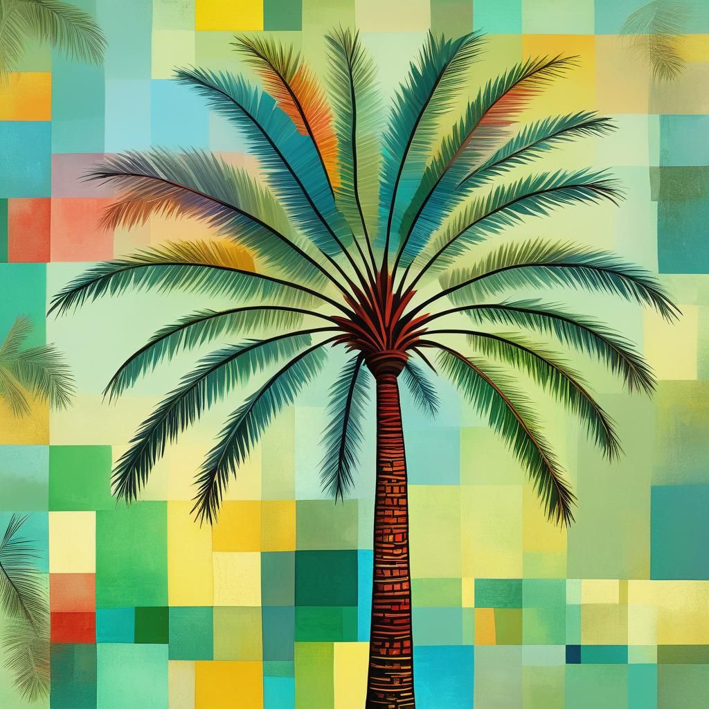 Palm Tree Inspired by Paul Klee's Style