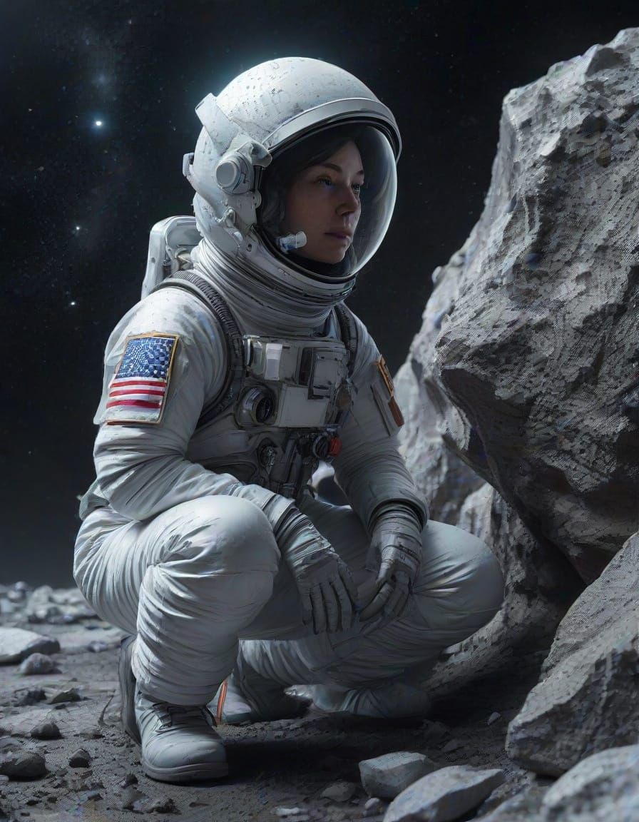 Surreal Cosmic Portrait of Astronaut in Lunar Landscape